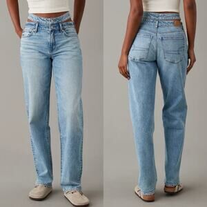 AMERICAN EAGLE Strigid Super High-Waisted Baggy Straight Cut-Out Jeans 4 Short